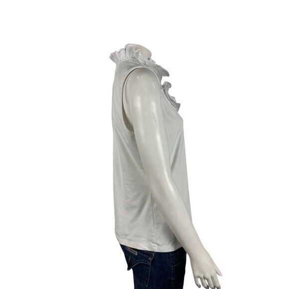 J McLaughlin Ruffle Neck Sleeveless Blouse Medium Catalina Cloth Tank Top Shirt - Picture 2 of 7